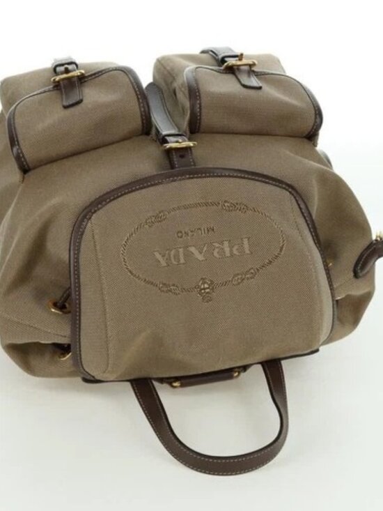 PRADA Backpack Canvas Beige Gold Auth 168350V main image 16